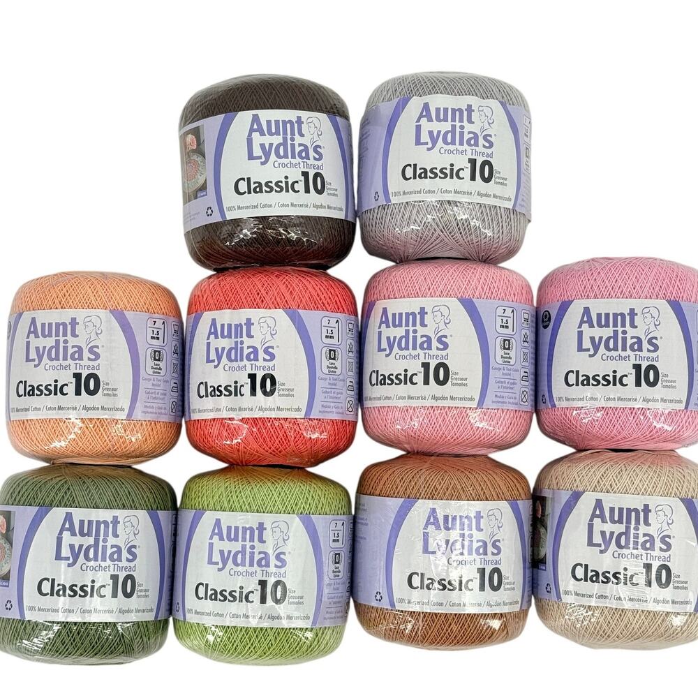 Aunt Lydia's Classic 10 Crochet Thread Lot Of 10 Mercerized Cotton Mixed Color